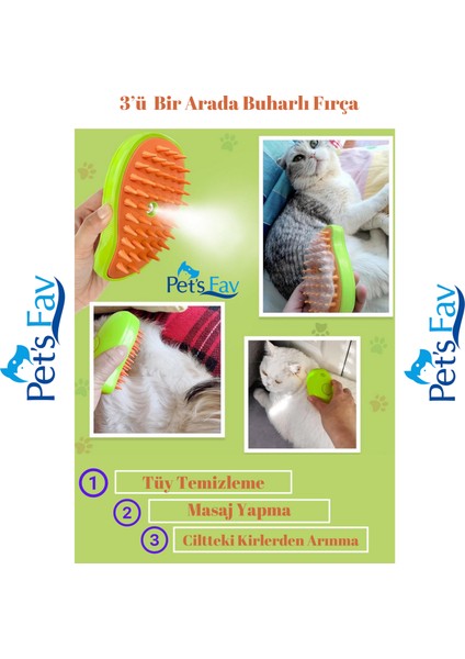 Buharlı Kedi ve Köpek Temizleme Yıkama Masaj Tarağı Fırçası ve Derin Temizleyici Kedi Şampuanı modelleri