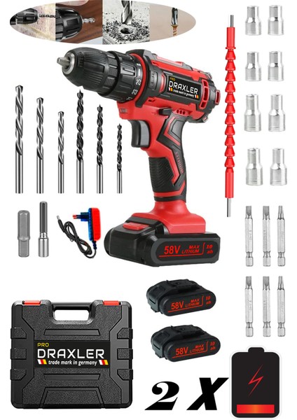Tekno Trust 58 Volt Alman Teknolojisi Bakır Sargılı Metal Şanzuman 58V 10AH Set Hediyeli Li-Ion Akülü Vidalamal