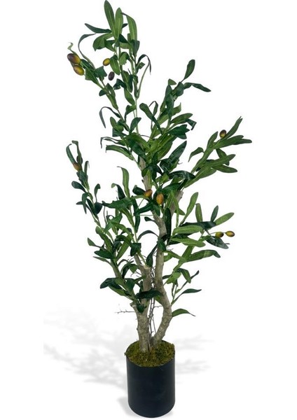 Yapay Çiçek Zeytin Ağacı Doğal Gövdeli Galvaniz Siyah Saksıda 95CM Yapay Ağaç