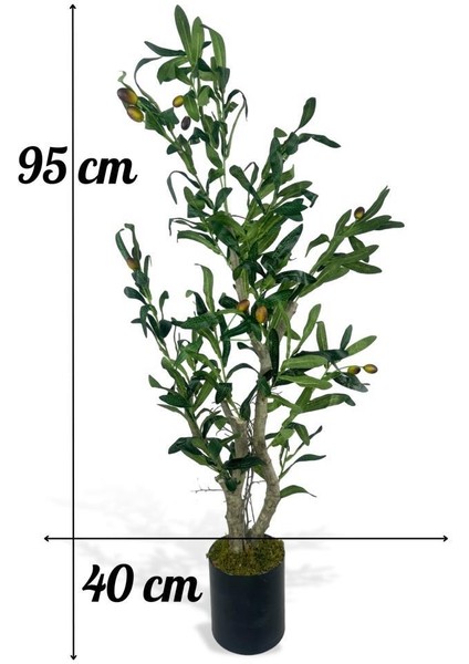 Yapay Çiçek Zeytin Ağacı Doğal Gövdeli Galvaniz Siyah Saksıda 95CM Yapay Ağaç