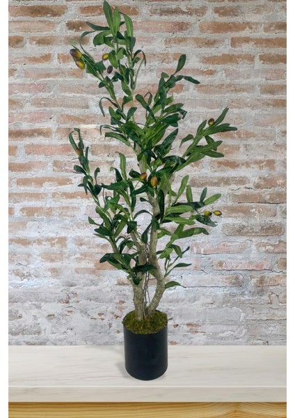 Yapay Çiçek Zeytin Ağacı Doğal Gövdeli Galvaniz Siyah Saksıda 95CM Yapay Ağaç
