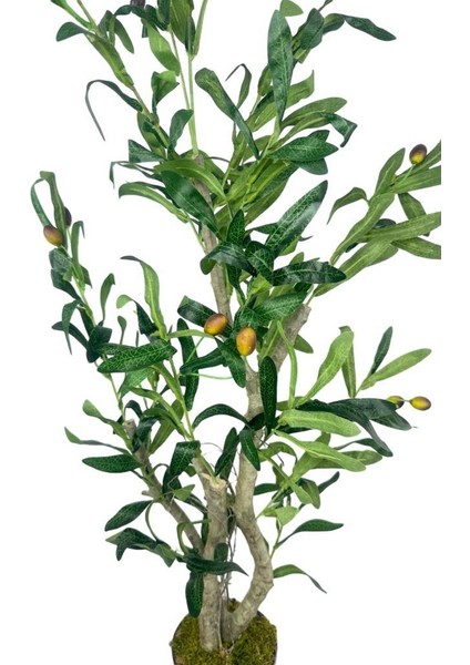 Yapay Çiçek Zeytin Ağacı Doğal Gövdeli Galvaniz Siyah Saksıda 95CM Yapay Ağaç