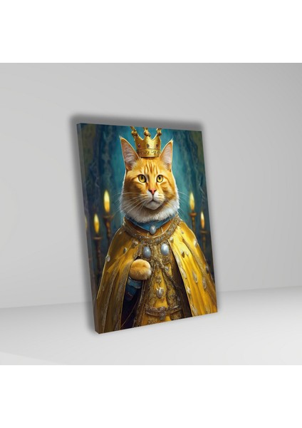Tekli Dikey Kanvas Duvar Tablosu Kral Kostümlü Sarı Sarman Kedi fiyatları