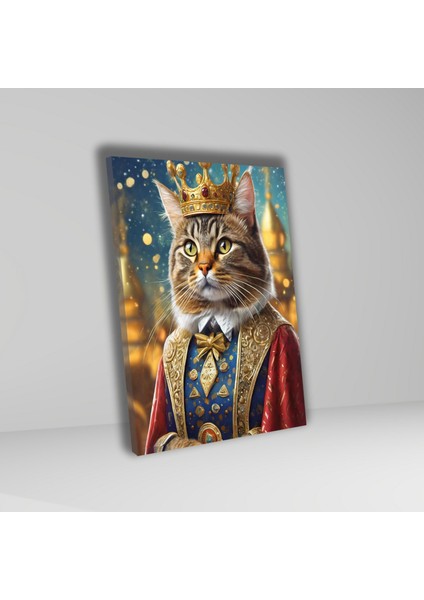 Tekli Dikey Kanvas Duvar Tablosu Kral Kostümlü Tekir Kedi fiyatları