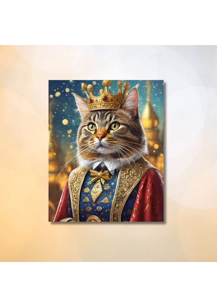 Tekli Dikey Kanvas Duvar Tablosu Kral Kostümlü Tekir Kedi modelleri