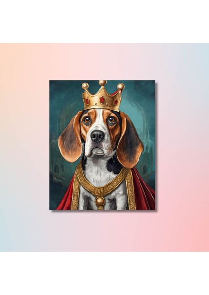 Tekli Dikey Kanvas Duvar Tablosu Kral Kostümlü Beagle Köpek modelleri