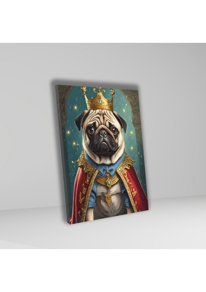 Tekli Dikey Kanvas Duvar Tablosu Kral Kostümlü Pug Köpek fiyatları