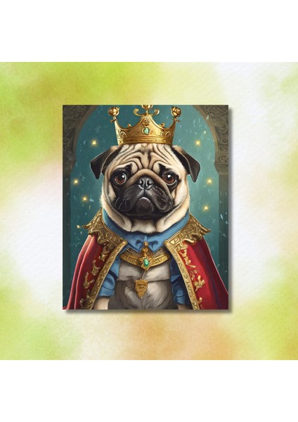 Tekli Dikey Kanvas Duvar Tablosu Kral Kostümlü Pug Köpek modelleri