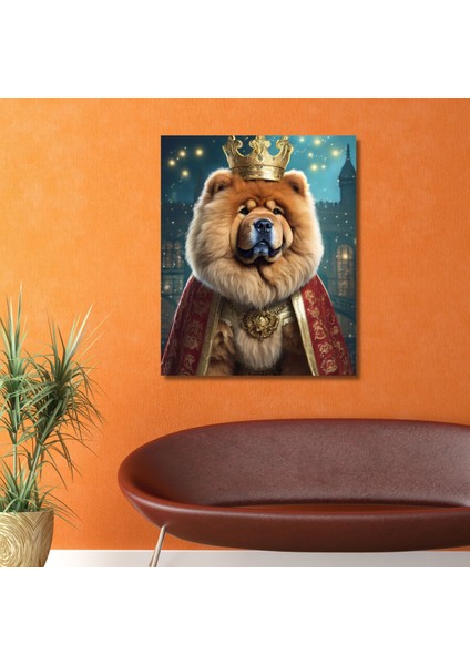 Tekli Dikey Kanvas Duvar Tablosu Kral Kostümlü Çin Aslanı Köpek