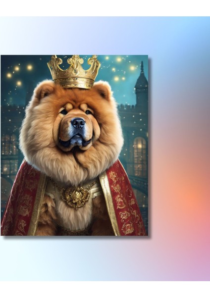 Tekli Dikey Kanvas Duvar Tablosu Kral Kostümlü Çin Aslanı Köpek modelleri