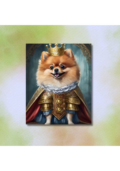 Tekli Dikey Kanvas Duvar Tablosu Kral Kostümlü Pomarian Köpek modelleri