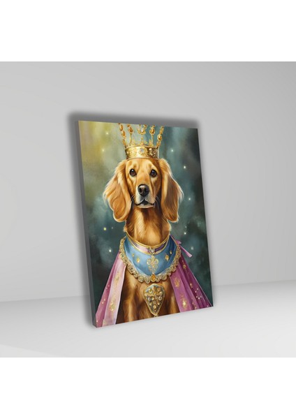 Tekli Dikey Kanvas Duvar Tablosu Prenses Kostümlü Golden Köpek fiyatları