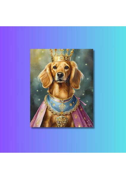 Tekli Dikey Kanvas Duvar Tablosu Prenses Kostümlü Golden Köpek modelleri