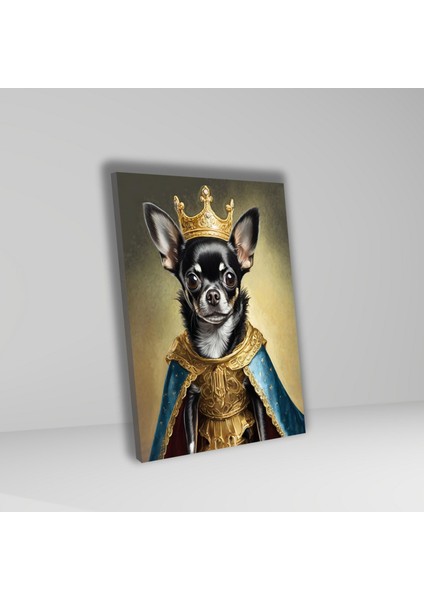 Tekli Dikey Kanvas Duvar Tablosu Kral Kostümlü Siyah Chihuahua Köpek fiyatları