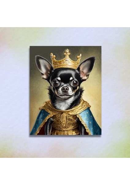 Tekli Dikey Kanvas Duvar Tablosu Kral Kostümlü Siyah Chihuahua Köpek modelleri