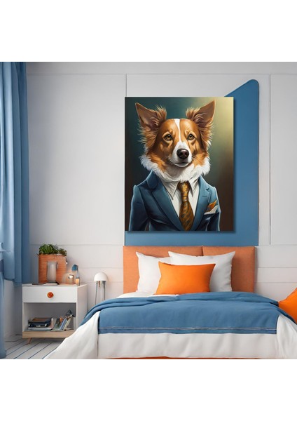 Tekli Dikey Kanvas Duvar Tablosu Takım Elbiseli Border Collie Köpek