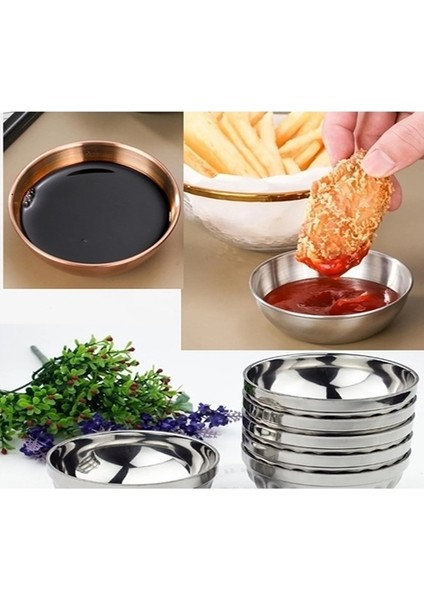 Paslanmaz Çelik 14 cm Çorba Kasesi 6 Adet Baharat Sos Tabağı Tereyağı Tabağı Meze Tabağı