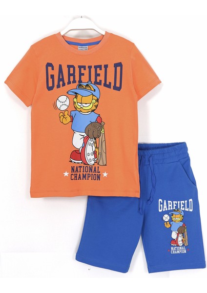 Garfield Baskılı Erkek Çocuk Yazlık 2'li Takım 8-15 Yaş Turuncu Mavi 001-0001888