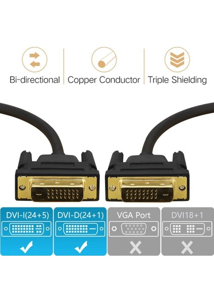 DVI To DVI Monitör Ekran Kablosu 1.5 Metre Ara Bağlantı Dvi-D 24+1 4577