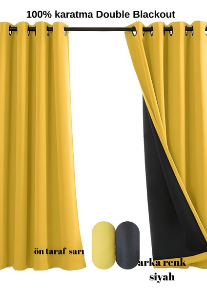 Mebelport Curtain Sarı Double Blackout 100%  Karartma Kuş Gözü Dikim (Iki Kanat)