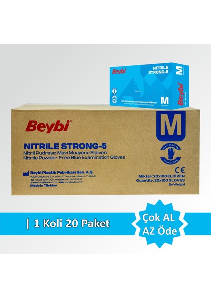 Nitril Strong Pudrasız Muayene Eldiveni - Koli (20 Paket)