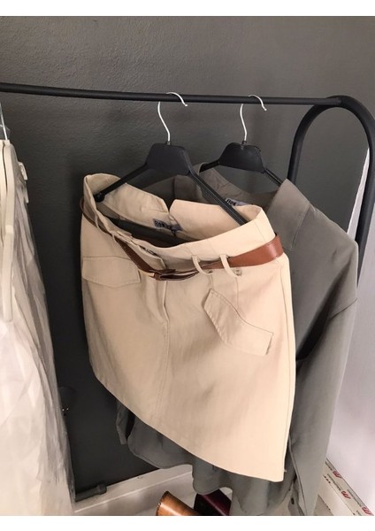 Albi Hadi Sütlü Kahverengi Kemerli Kapak Cep Detaylı Tasarım Tensel Kadın Mini Etek fırsatları