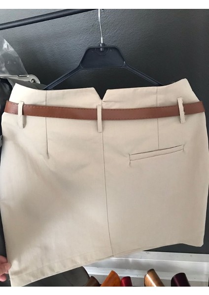 Albi Hadi Sütlü Kahverengi Kemerli Kapak Cep Detaylı Tasarım Tensel Kadın Mini Etek indirimleri