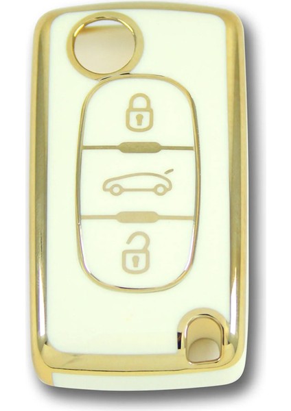 RenkStore Peugeot 307 Citroen C8 3 Buton Sustalı Beyaz Silikon Oto Anahtar Kılıfı