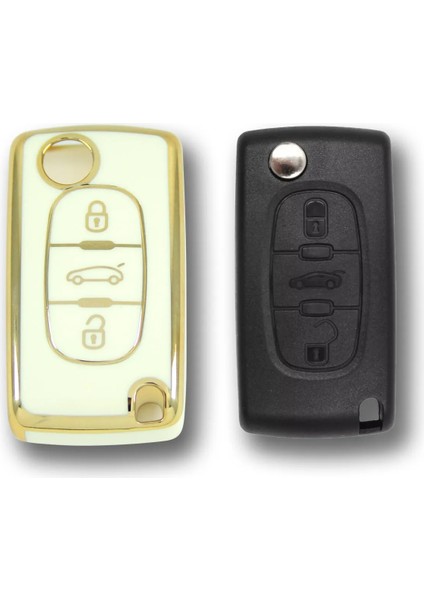 RenkStore Peugeot 307 Citroen C8 3 Buton Sustalı Beyaz Silikon Oto Anahtar Kılıfı modelleri