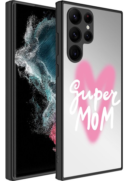 Appfube Samsung Galaxy S23 Ultra Uyumlu Aynalı Desenli Kamera Korumalı Parlak App Mirror Kapak-Süper Anne