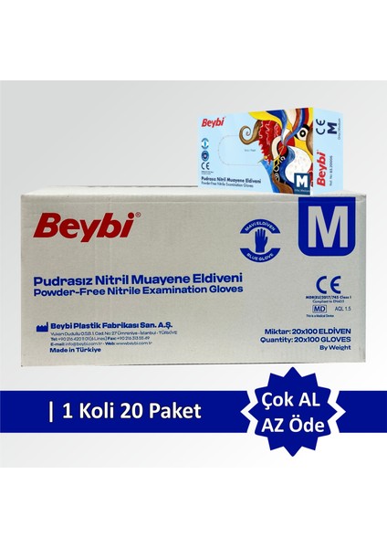 Nitril Mavi Pudrasız Muayene Eldiveni - Koli (20 Paket)