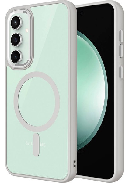 Appfube Samsung Galaxy S23 Fe Uyumlu Wireless Şarj Özellikli App Krom Magsafe Silikon Kapak-Gri