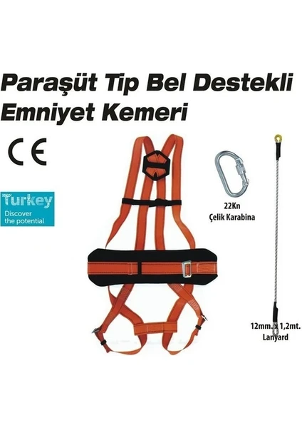 Kkdstock Paraşüt Tipi Emniyet Kemeri Uzatma Halatı Karabina Set Safeset