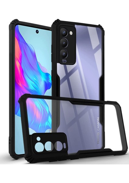 Tecno Camon 18 / 18 Plus Kılıf Darbe Önleyici 3D Kamera Korumalı Arkası Sararmaz Sert Şeffaf Kenarları Silikon Kapak