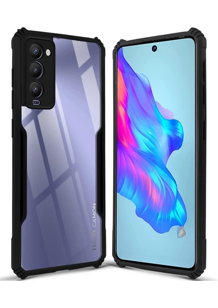 Tecno Camon 18 / 18 Plus Kılıf Darbe Önleyici 3D Kamera Korumalı Arkası Sararmaz Sert Şeffaf Kenarları Silikon Kapak