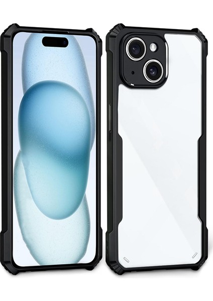 iPhone 15 Kılıf Darbe Önleyici 3D Kamera Korumalı Arkası Sararmaz Sert Şeffaf Kenarları Silikon Kapak