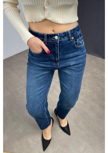 Koyu Mavi Boyfit Jean