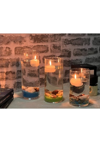 3'lü Silindir Mumluk -Rsglassware Çap 9 cm - Boyları 12 - 15 - 20 cm