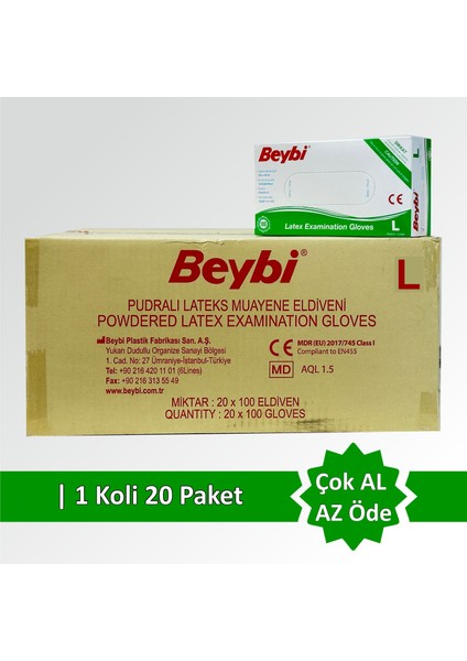 Lateks Pudralı Muayene Eldiveni MDR - Koli (20 Paket)