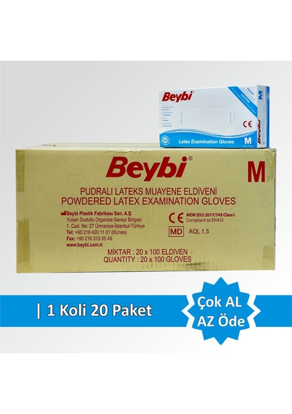 Lateks Pudralı Muayene Eldiveni MDR - Koli (20 Paket)