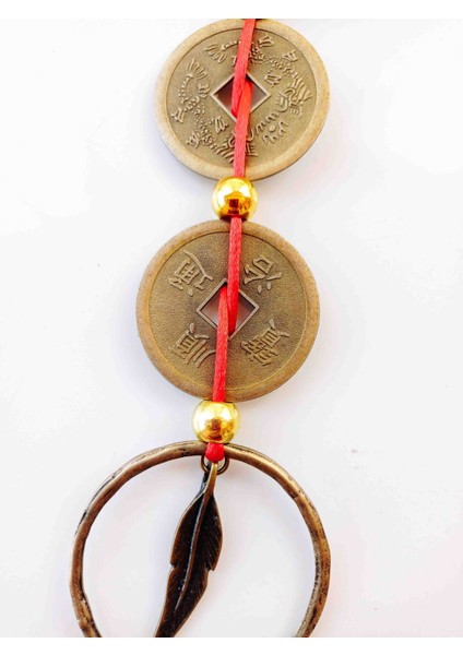 Feng Shui Büyük Boy 3 Şans Parası Metal Tüy Çan Refah Mıknatısı
