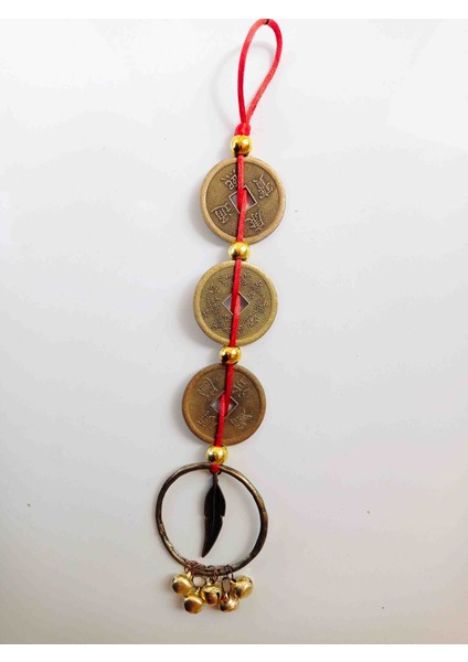 Feng Shui Büyük Boy 3 Şans Parası Metal Tüy Çan Refah Mıknatısı