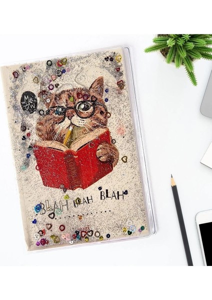A5 Boy Simli ve Sulu Çizgili Defter - Kedi fiyatları