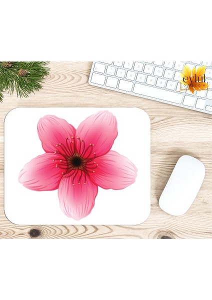 Pembe Çiçek Temalı Renkli Baskılı Özel Tasarım Dikdörtgen Kaydırmaz Mousepad