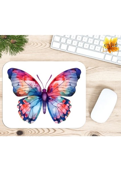 Renkli Kelebek Temalı Renkli Baskılı Özel Tasarım Dikdörtgen Kaydırmaz Mousepad