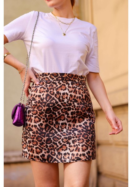 Leopar Desenli Mini Etek