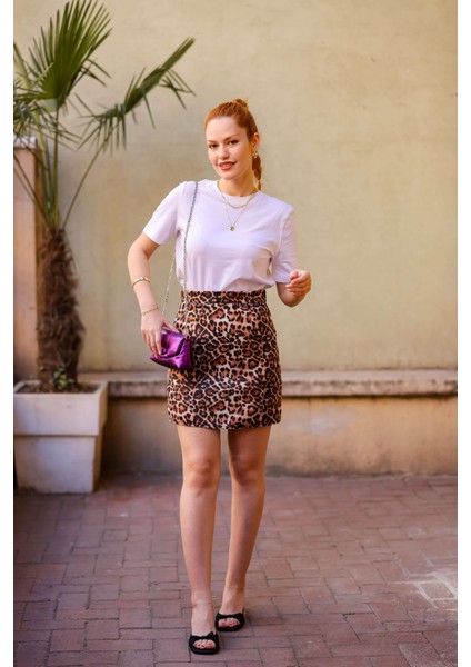 Leopar Desenli Mini Etek fiyatları