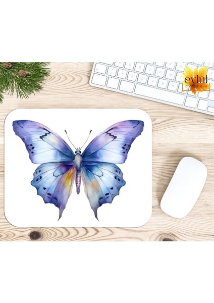Renkli Kelebek Temalı Renkli Baskılı Özel Tasarım Dikdörtgen Kaydırmaz Mousepad