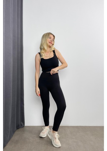 Siyah Dikişsiz Yüksek Bel Tayt