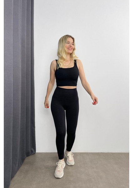 Siyah Dikişsiz Yüksek Bel Tayt modelleri